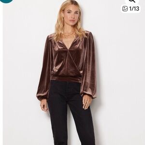 Evereve Chocolate Brown Velour Kenna Wrap Top
